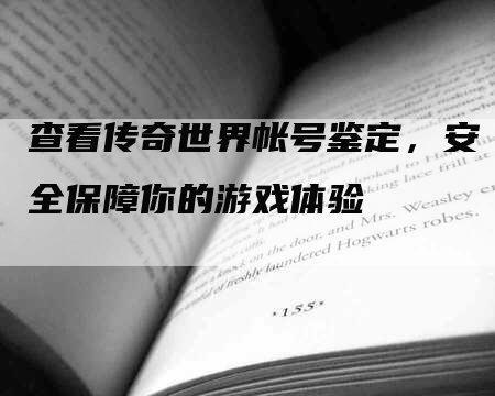 查看传奇世界帐号鉴定，安全保障你的游戏体验