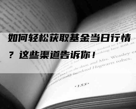 如何轻松获取基金当日行情？这些渠道告诉你！